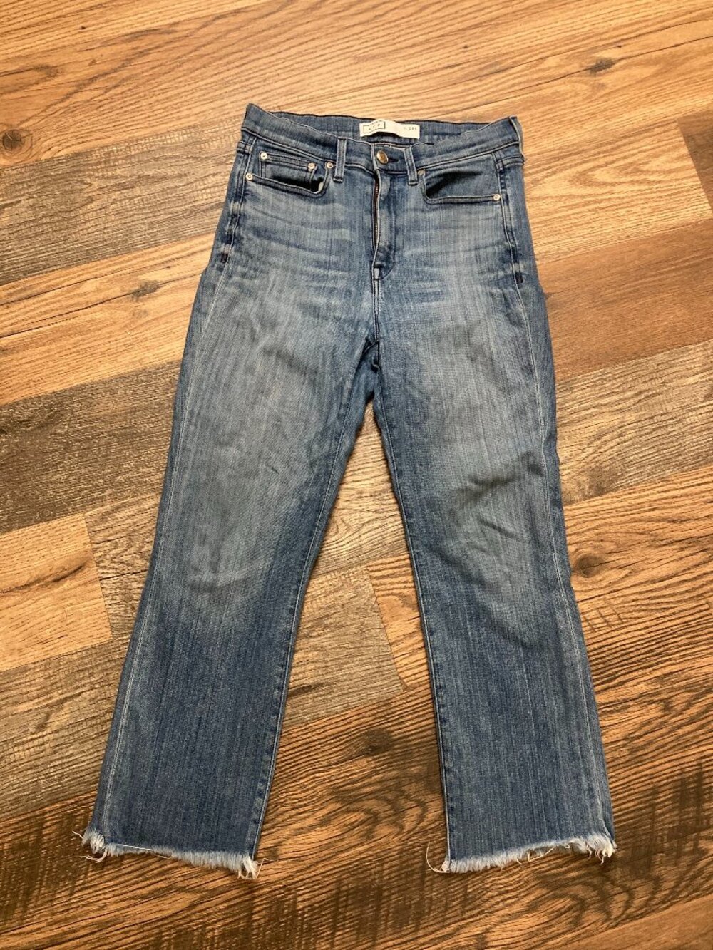 AYR Women's Jeans W29S Blue Crop Straight Raw Hem Made in USA Stretch Denim